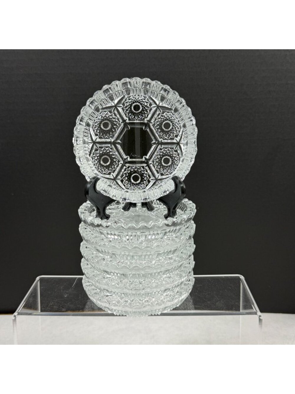 Vintage Italy Pressed Glass Starburst Ashtrays Set Of 6